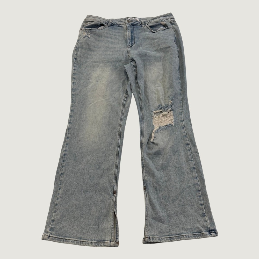 Judy Blue Adrian 20W High Rise Straight Jeans Distressed Slit Hem Stretch